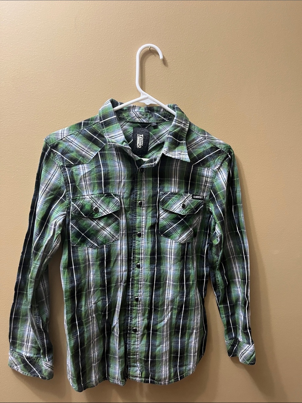 Ocean Current Green and Black Plaid Snap-Front Shirt